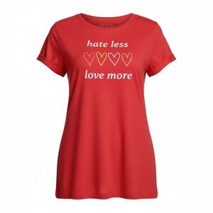 WoundUp “Hate Less Love More” Graphic T-Shirt – Red – Juniors XXXL (Adult L)